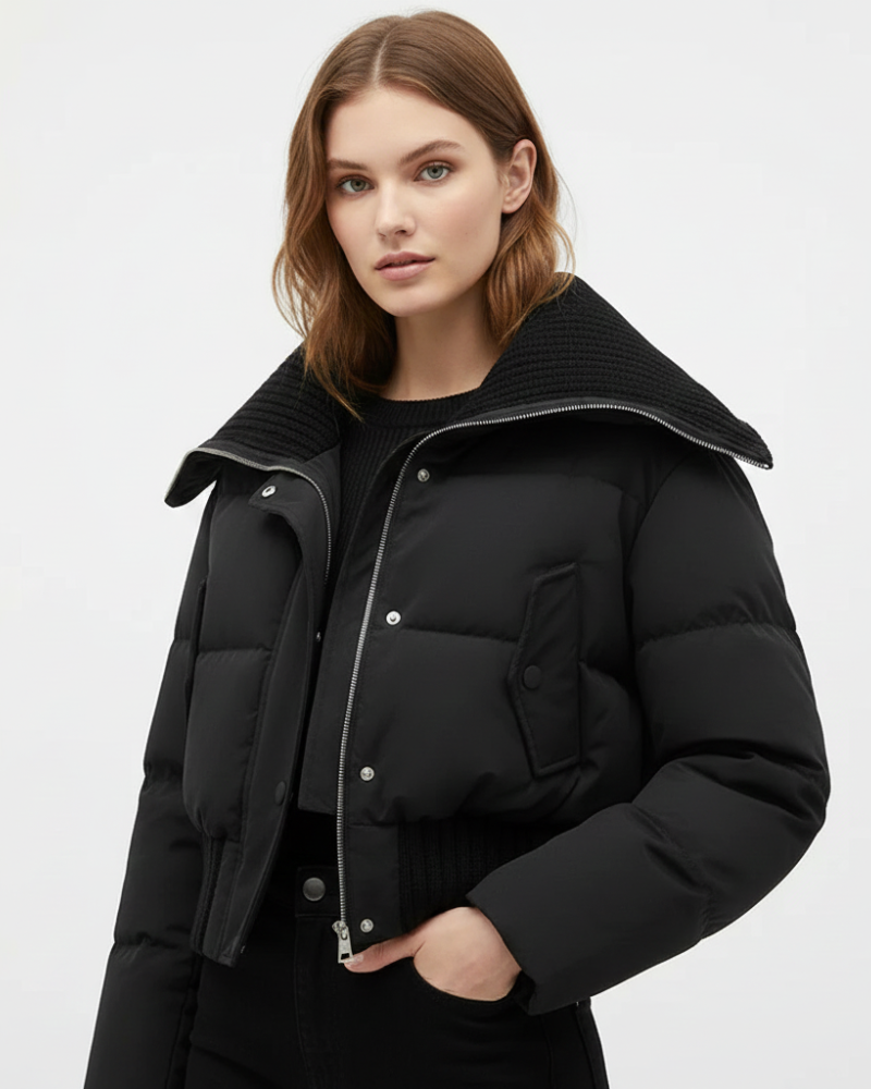 SUENTA Sophé - Damen Steppjacke Oversize-Schnitt Daunenjacke Wärme Leichtigkeit Herbst Winter Schwarz