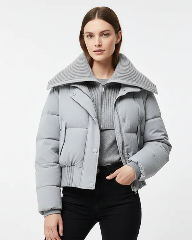 SUENTA Sophé - Damen Steppjacke Oversize-Schnitt Daunenjacke Wärme Leichtigkeit Herbst Winter Grau