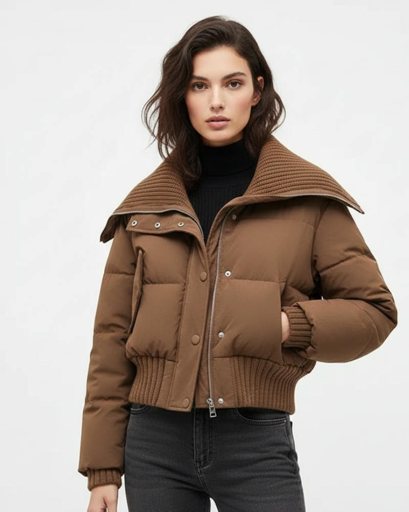 SUENTA Sophé - Damen Steppjacke Oversize-Schnitt Daunenjacke Wärme Leichtigkeit Herbst Winter Braun
