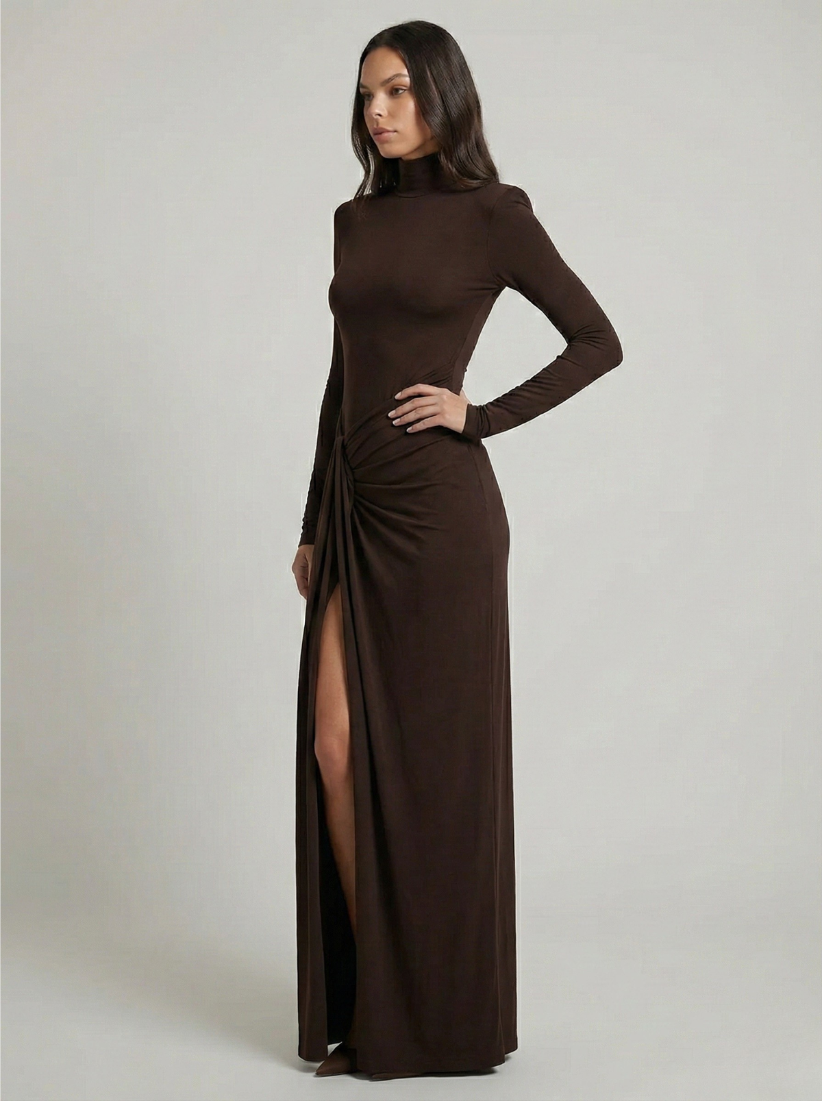 SUENTA Maxikleid Elegantes Gerafftes Figurbetonten Ausschnitt Drapierungen