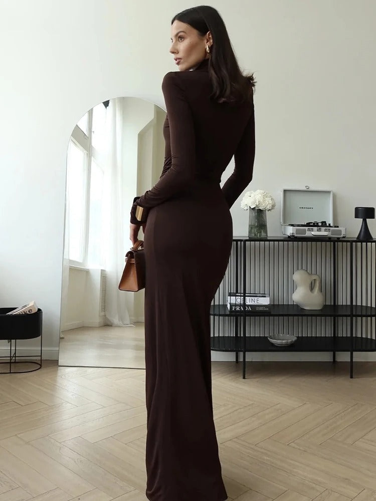 SUENTA Maxikleid Elegantes Gerafftes Figurbetonten Ausschnitt Drapierungen
