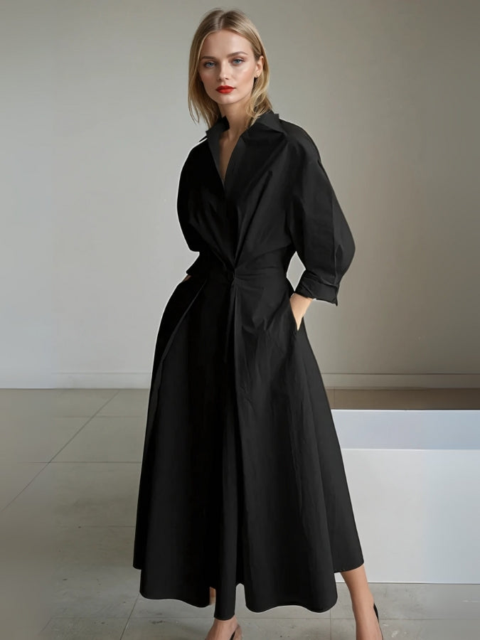 SUENTA Elora Damen Hemdkleid Tailliert – Raffinierte Details & Leichtes Tragegefühl Schwarz