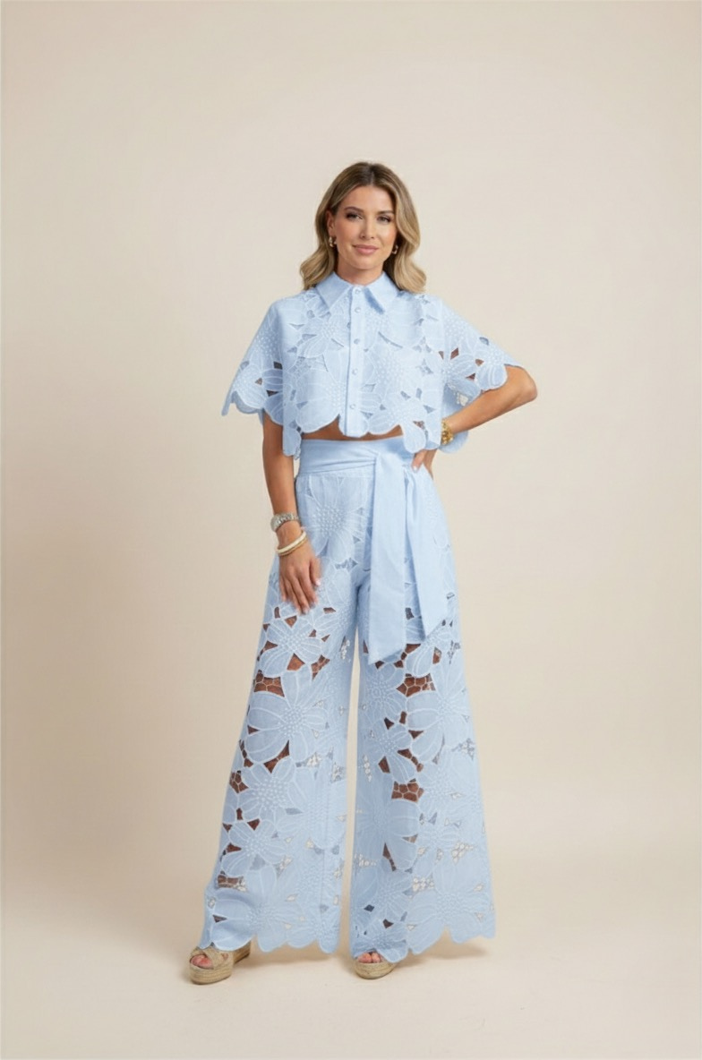 SUENTA Damen Zweiteiler mit Cut-Outs – Blütenblatt-Design Blau