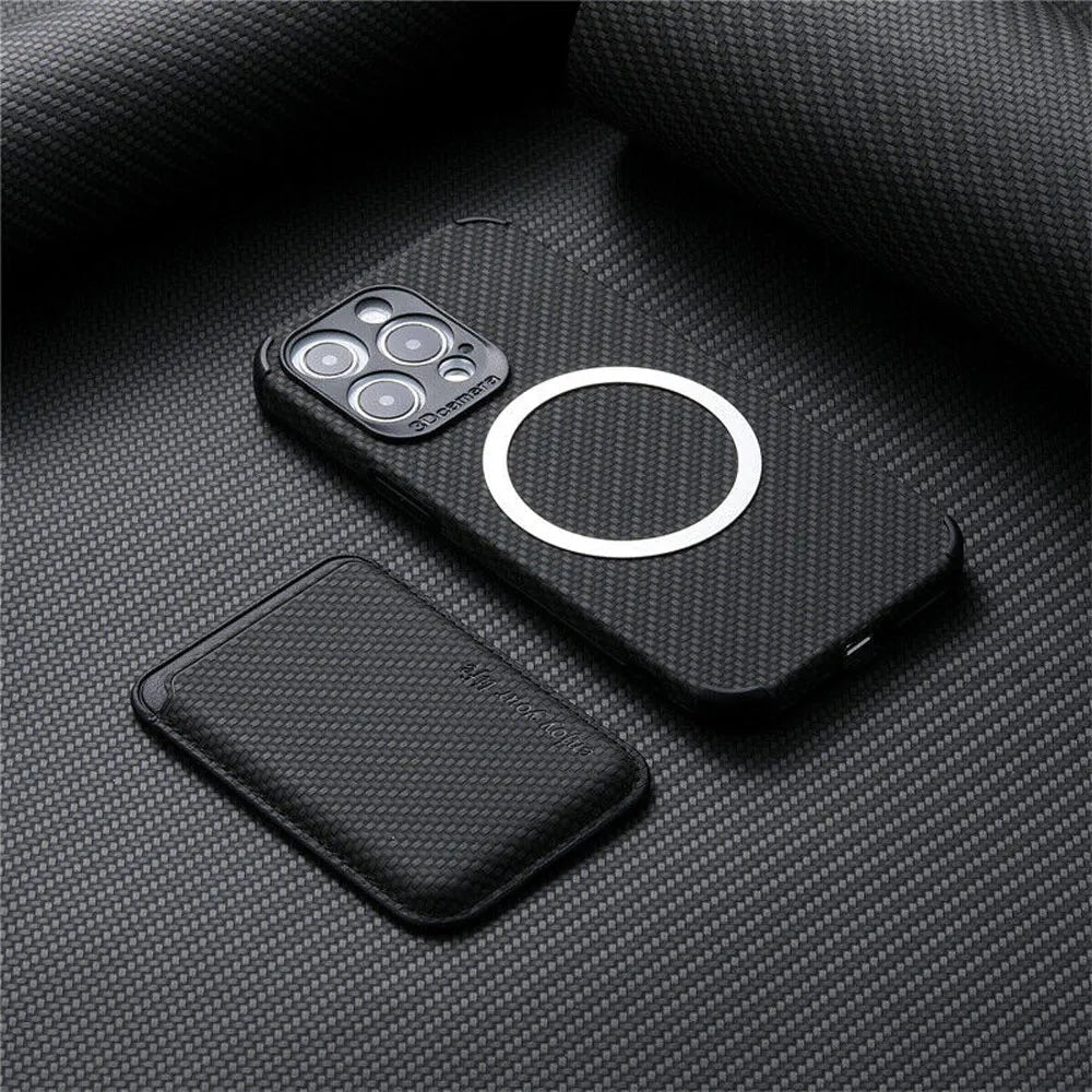 SUENTA iPhone MagSafe-kompatiblen Telefonhülle Carbonfaser Integriertes Portemonnaie