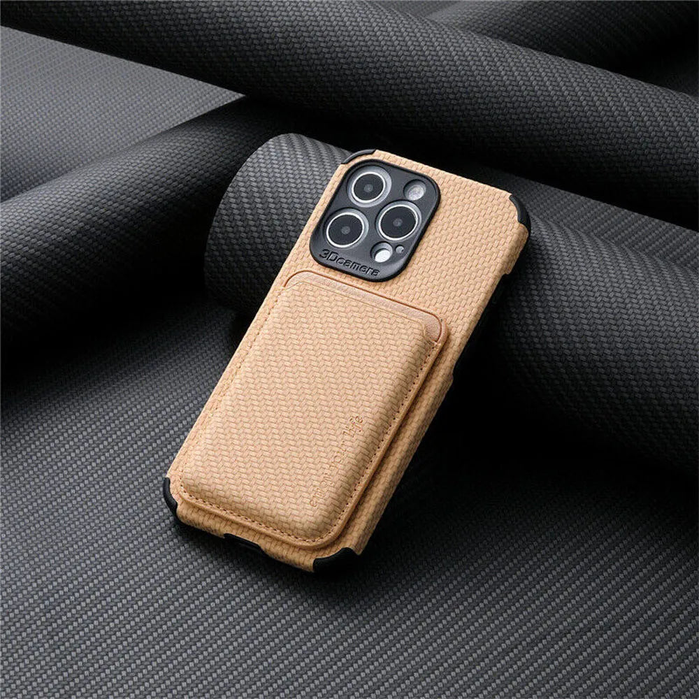 SUENTA iPhone MagSafe-kompatiblen Telefonhülle Carbonfaser Integriertes Portemonnaie Carbon Beige