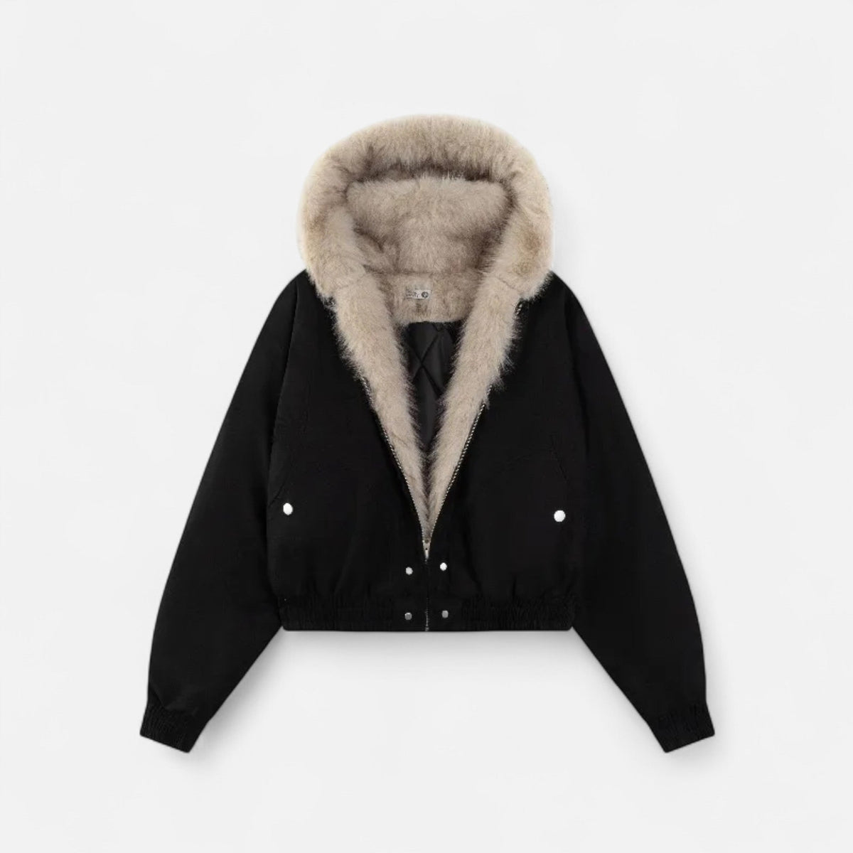 SUENTA Damen Wintermantel Vintage – Pelzkragen & Kapuze Schwarz