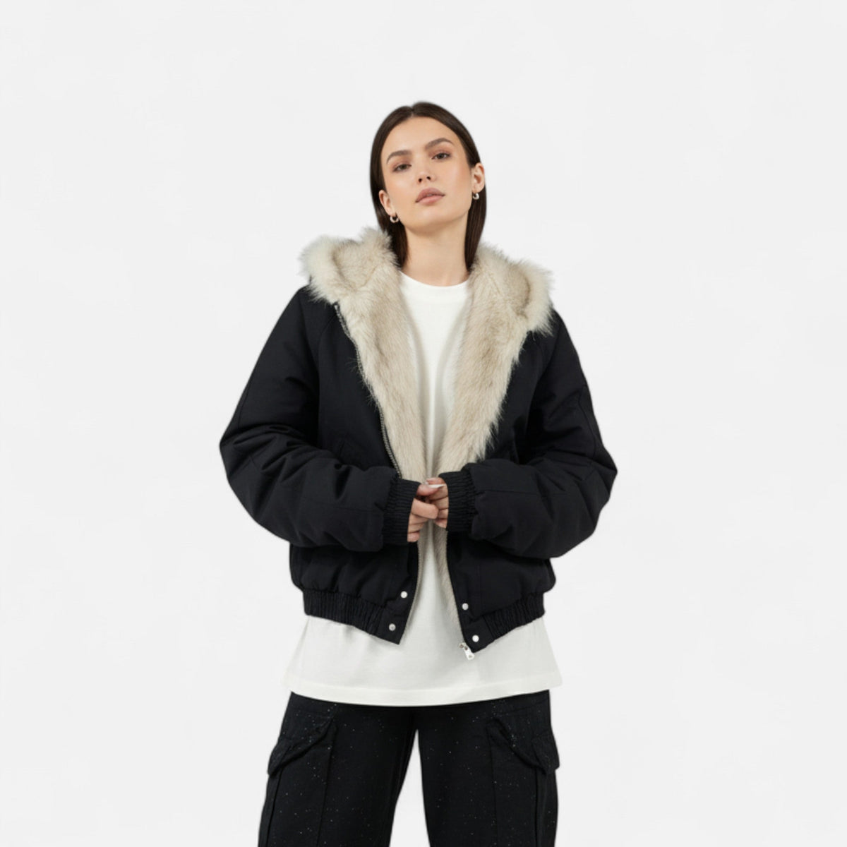 SUENTA Damen Wintermantel Vintage – Pelzkragen & Kapuze