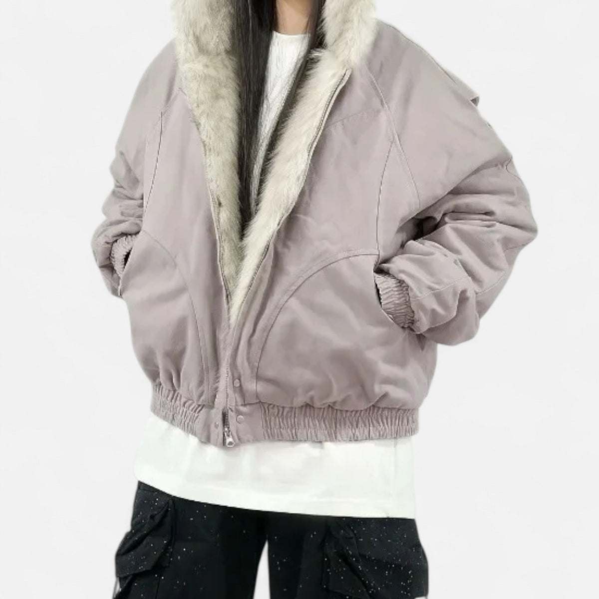 SUENTA Damen Wintermantel Vintage – Pelzkragen & Kapuze