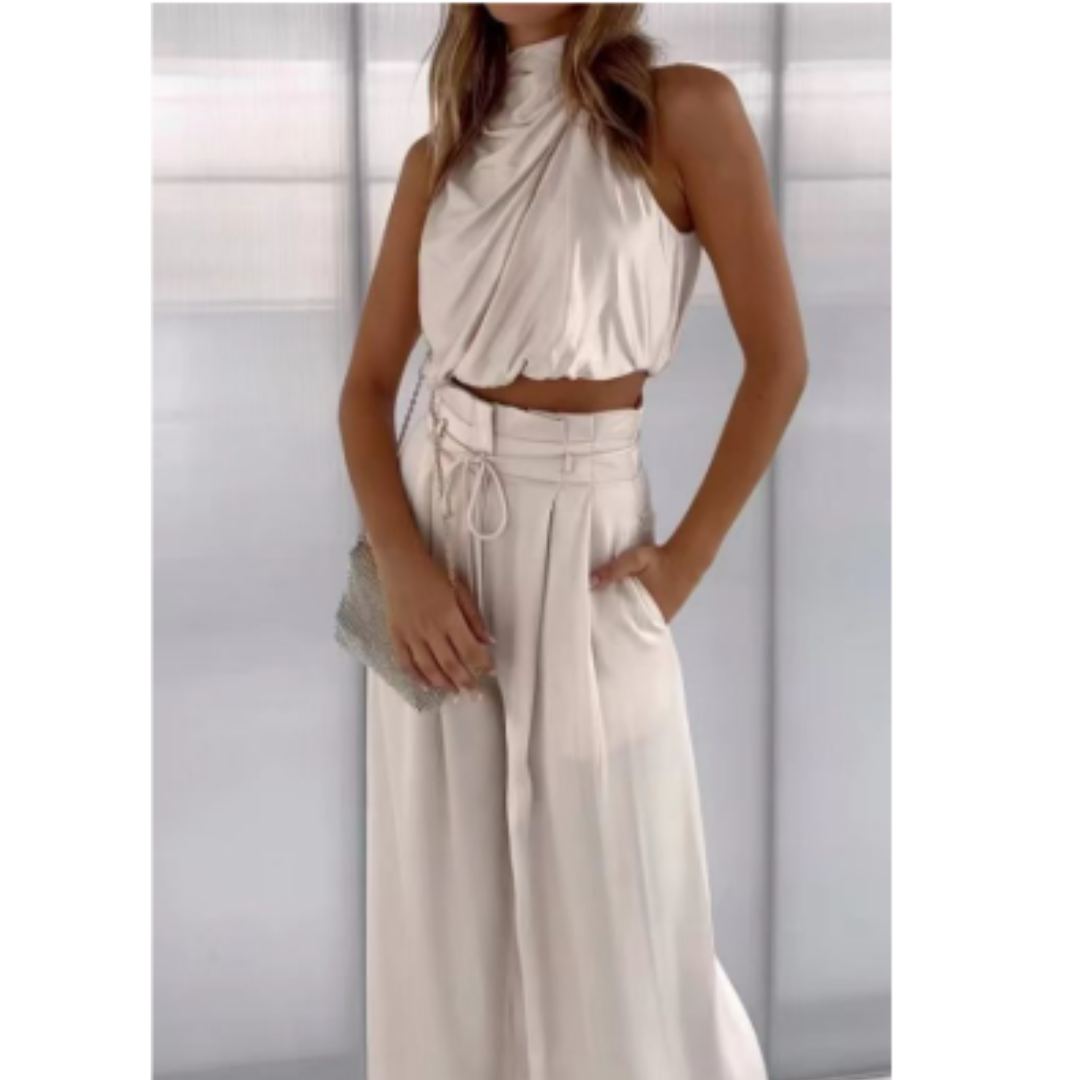 SUENTA Vyssion | Damen Jumpsuit – Puristischer Minimalismus & Sternenhimmel-Print Aprikose