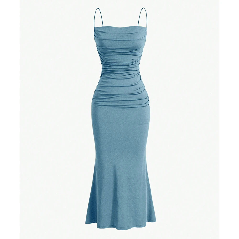 SUENTA Maxikleid – Elegantes Sommer-Outfit mit Spaghettiträgern für Hochzeitsgäste Hellblau