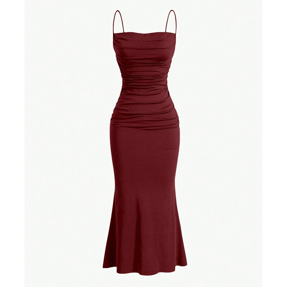 SUENTA Maxikleid – Elegantes Sommer-Outfit mit Spaghettiträgern für Hochzeitsgäste Dunkelrot