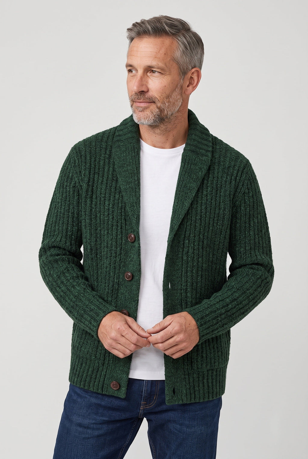 SUENTA Nisyros | Herren Strickjacke | Grobstrick mit Schalkragen Grün