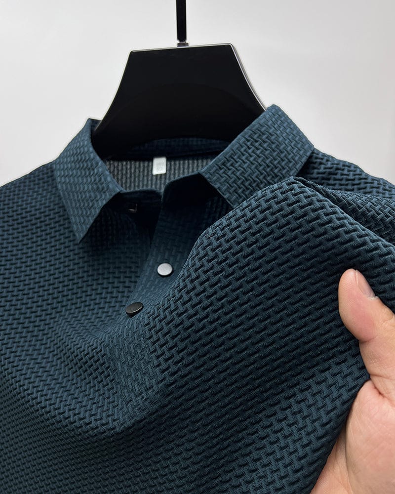 SUENTA Hommes | Herren Strukturiertes Polohemd – Leichtes & Atmungsaktives Material Marineblau