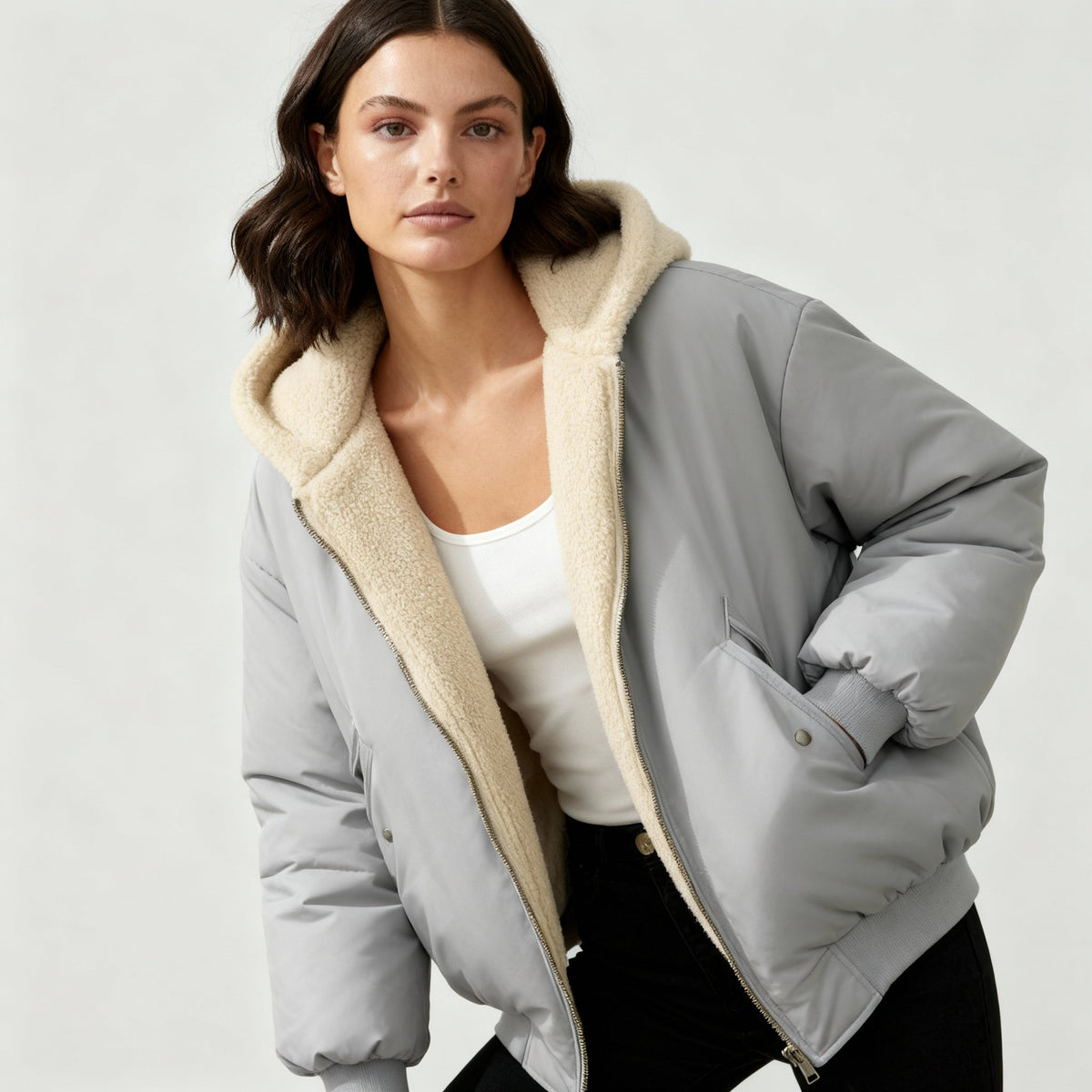 SUENTA Damen Oversized Winterjacke Komfort Warm Lockeren Schnitt Weiche, Warme Stoff