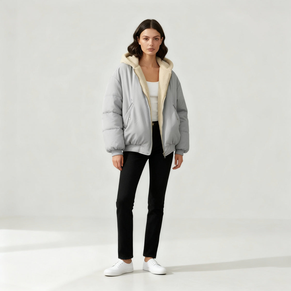 SUENTA Damen Oversized Winterjacke Komfort Warm Lockeren Schnitt Weiche, Warme Stoff