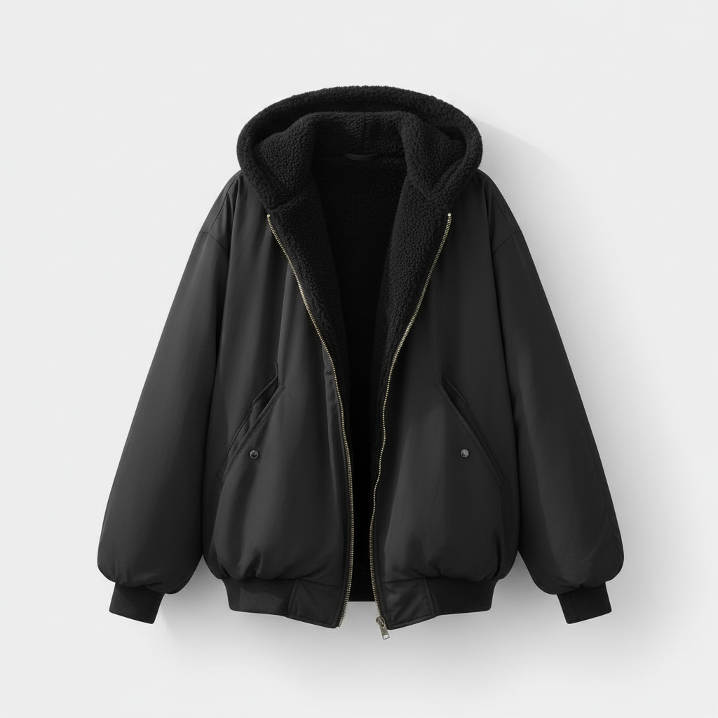 SUENTA Damen Oversized Winterjacke Komfort Warm Lockeren Schnitt Weiche, Warme Stoff Schwarz