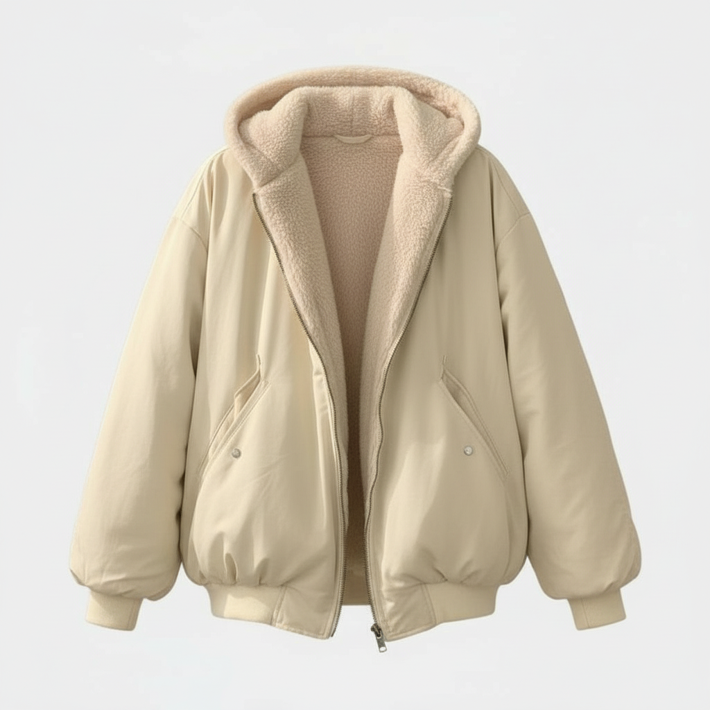 SUENTA Damen Oversized Winterjacke Komfort Warm Lockeren Schnitt Weiche, Warme Stoff Weiß