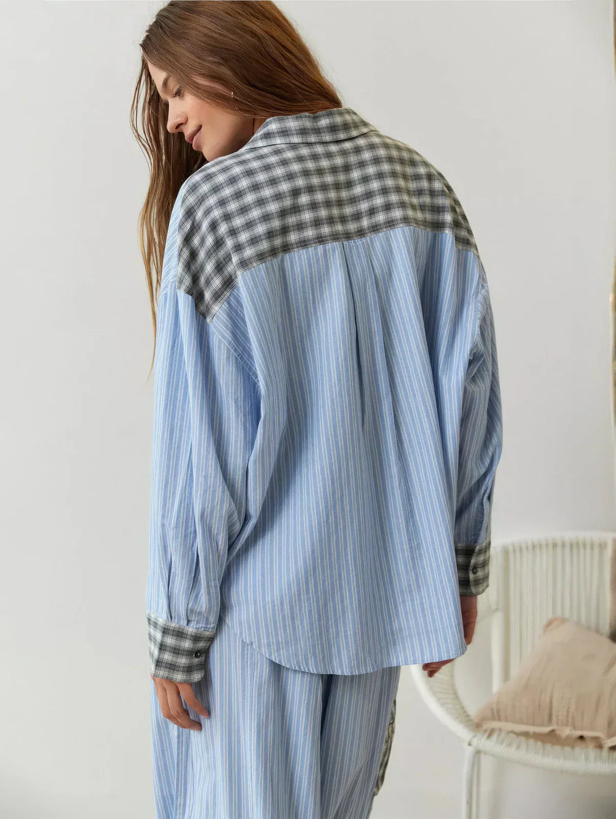 SUENTA Damen Pyjama Zweiteilig Mit Knopfleiste Muster Karo- Und Streifenmuster
