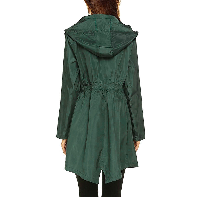 SUENTA Damen Regenjacke Längere Silhouette Mit Kapuze Regnerische Tage Optimalen Schutz