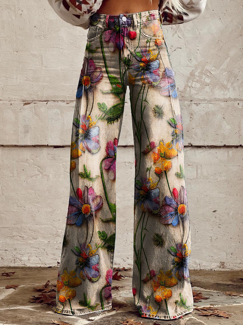 SUENTA Bersh | Damen Baggy Jeans – Mühelose Eleganz & Komfortabler Sommer-Look Blumen