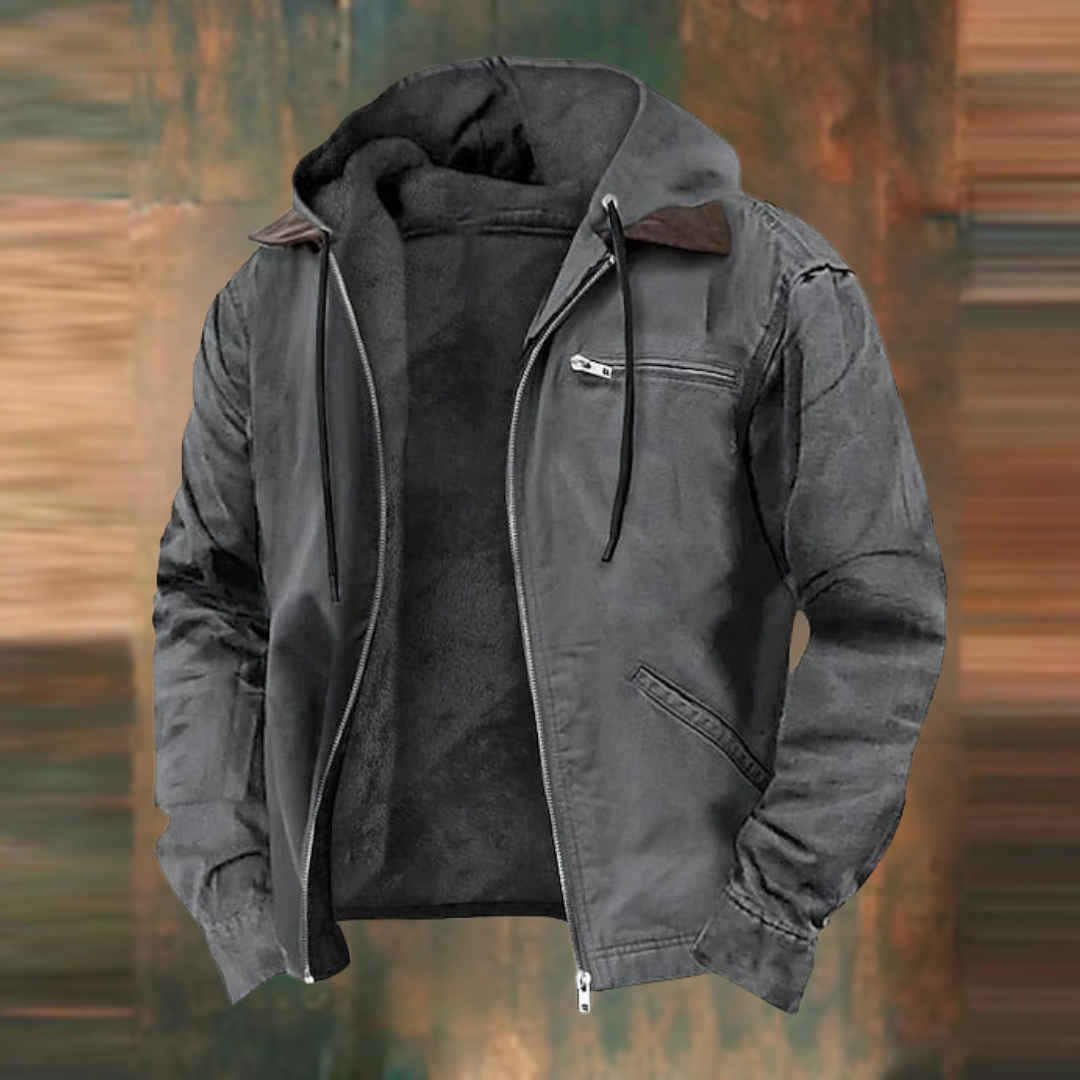 SUENTA Herren-Zip-Up-Kapuzenjacke Robuste mit weichem Fleece-Futter Grau