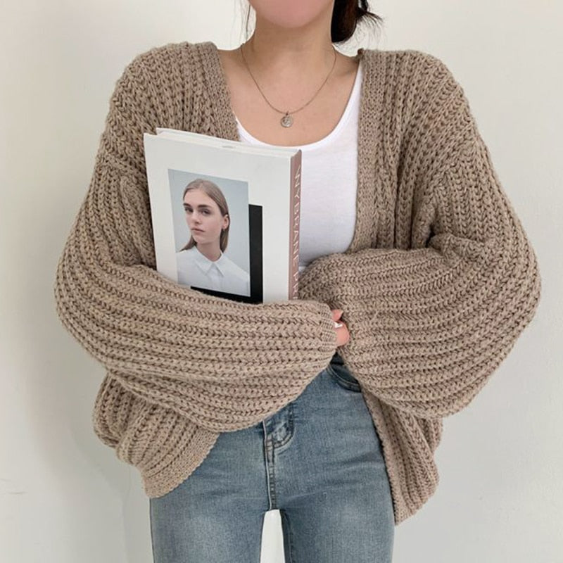 Mechi | Damen Freizeit-Strickjacke mit grobem Strick und offener Vorderseite