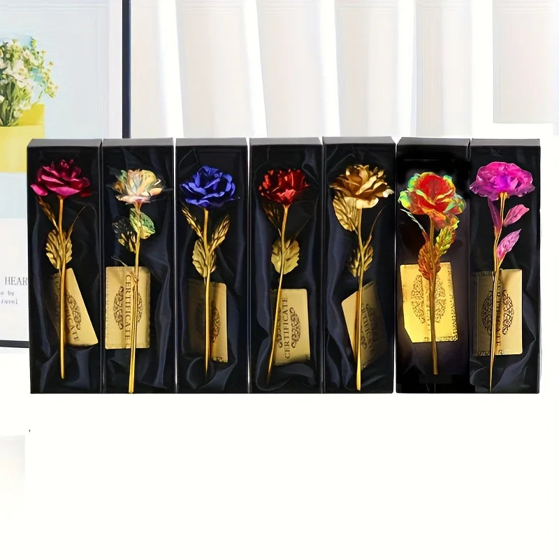 Vergoldete Ewige Rose mit Geschenkbox & Grußkarte – Künstliche Ewige Rose als Deko-Geschenk zum Valentinstag, Muttertag & Jahrestag