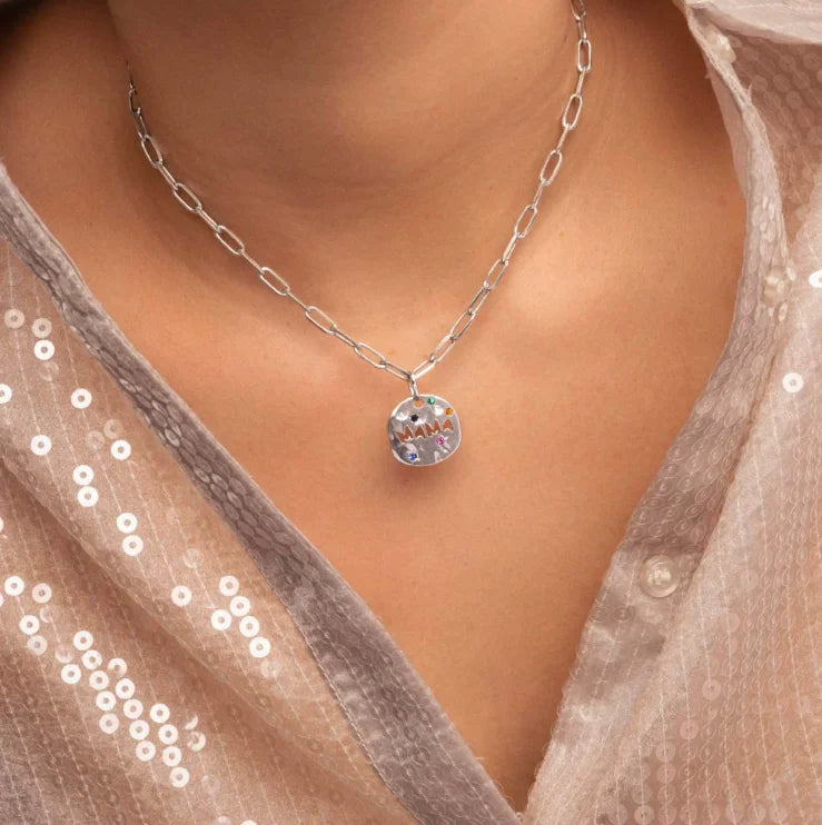 SUENTA Mother's Day MAMA Necklace Gift - Irregular Circular Guardian Pendant in Waterproof Stainless Steel, Dainty Mom Jewelry Gift for Women mama-2