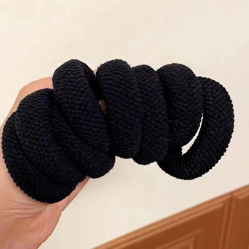 SUENTA 5/10 Pack High Elasticity Thickened Hair Scrunchies - Damage-Free No-Crease Soft Cotton Ponytail Holders & Versatile Hair Ties (Mixed Colors) 10Pcs-Black