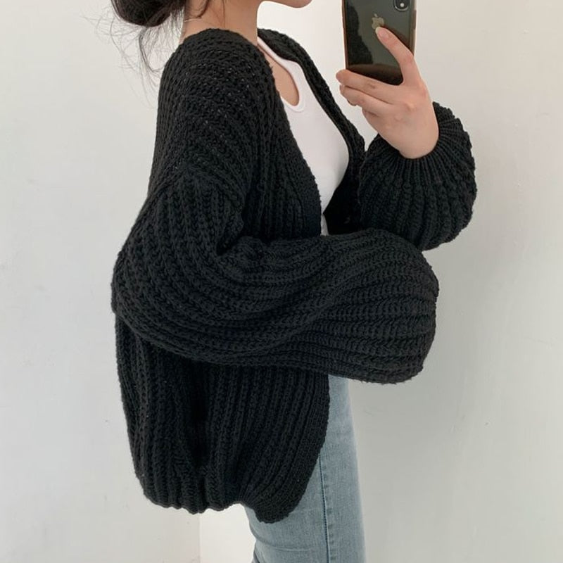 Mechi | Damen Freizeit-Strickjacke mit grobem Strick und offener Vorderseite