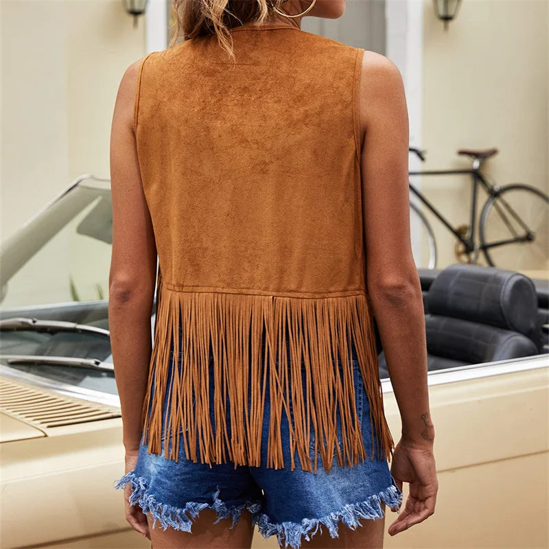 Pamelo | Gilet da donna senza maniche con frange e taglio aperto