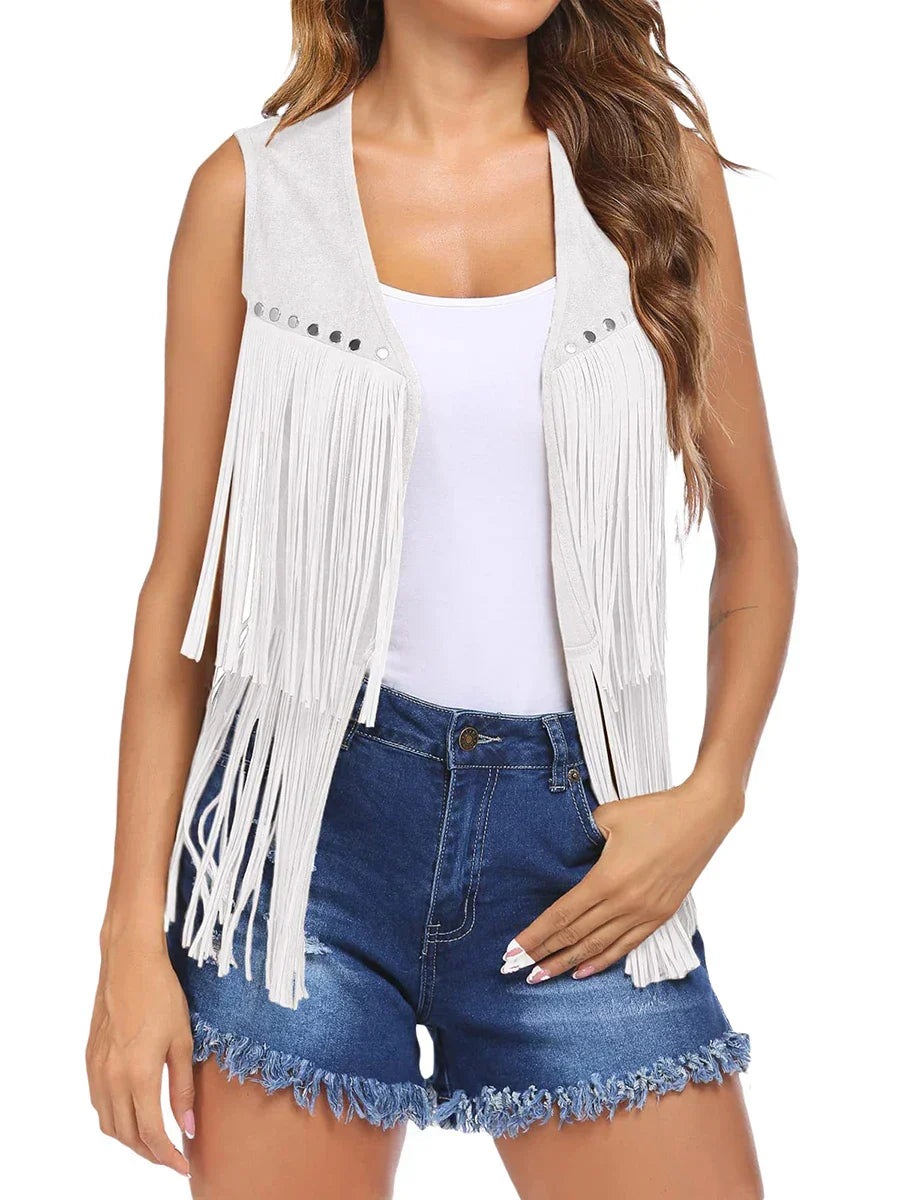 Pamelo | Gilet da donna senza maniche con frange e taglio aperto