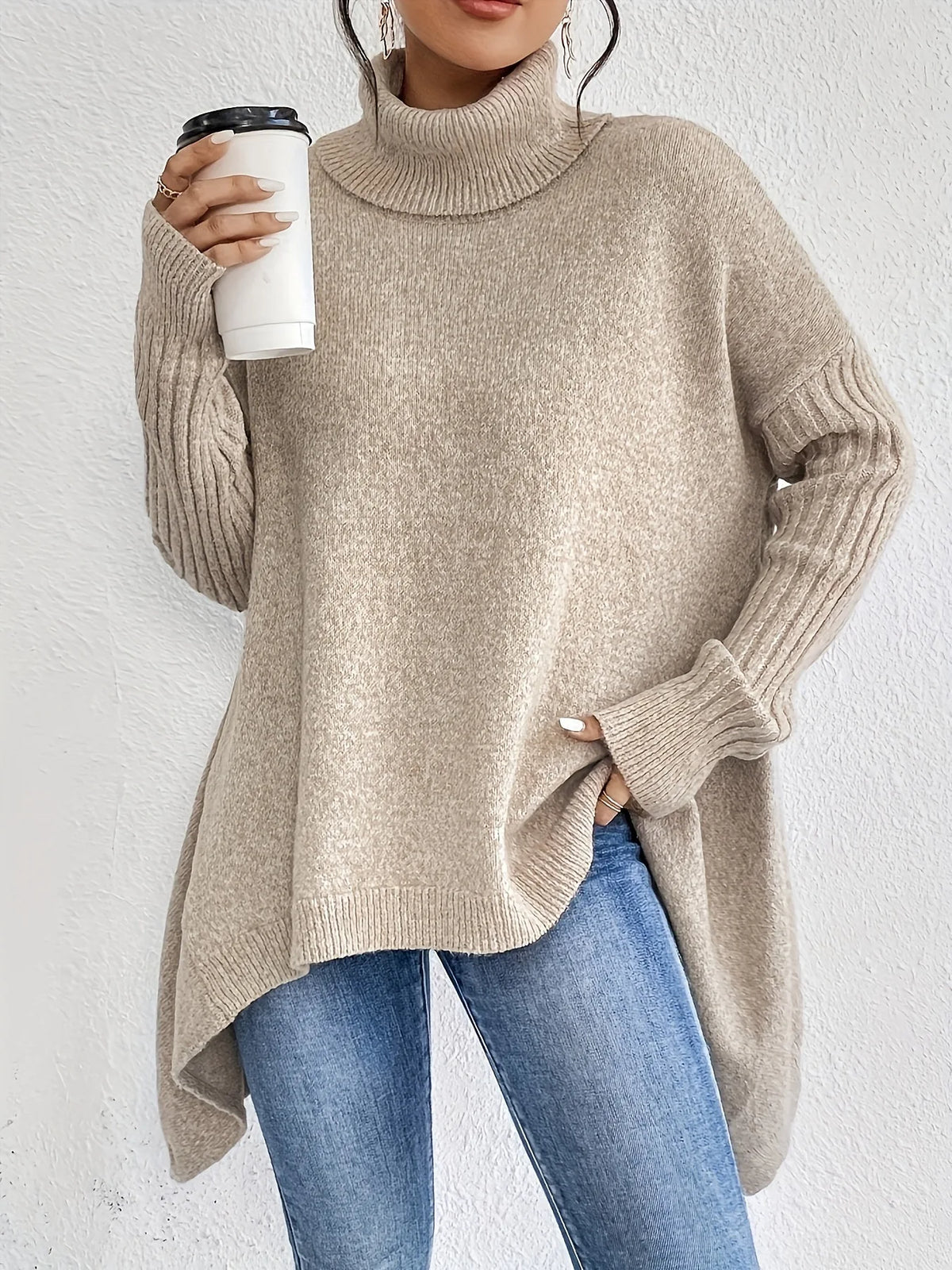 Luna | Damen Gemütlicher Oversized Winterpullover mit hohem Kragen