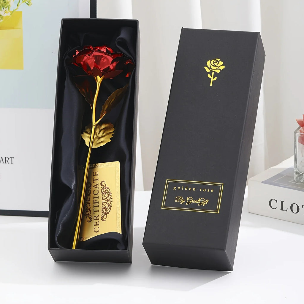 Vergoldete Ewige Rose mit Geschenkbox & Grußkarte – Künstliche Ewige Rose als Deko-Geschenk zum Valentinstag, Muttertag & Jahrestag