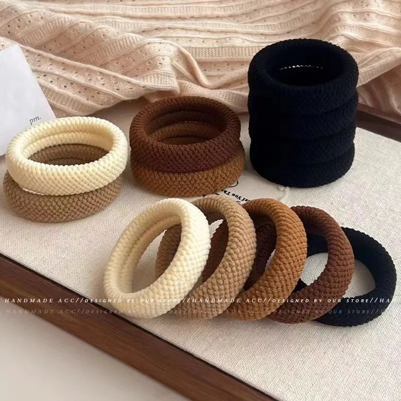 SUENTA 5/10 Pack High Elasticity Thickened Hair Scrunchies - Damage-Free No-Crease Soft Cotton Ponytail Holders & Versatile Hair Ties (Mixed Colors) 10Pcs-Mixed