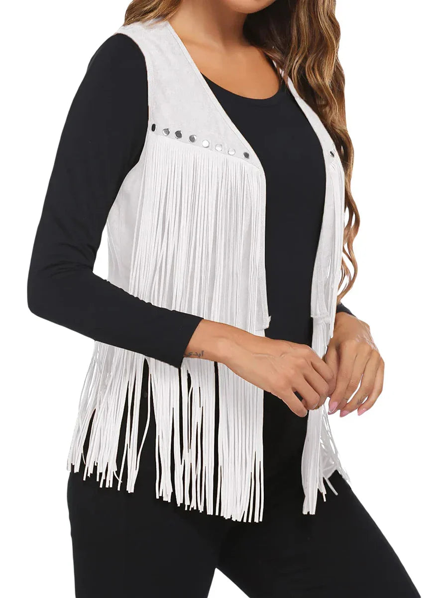 Pamelo | Gilet da donna senza maniche con frange e taglio aperto