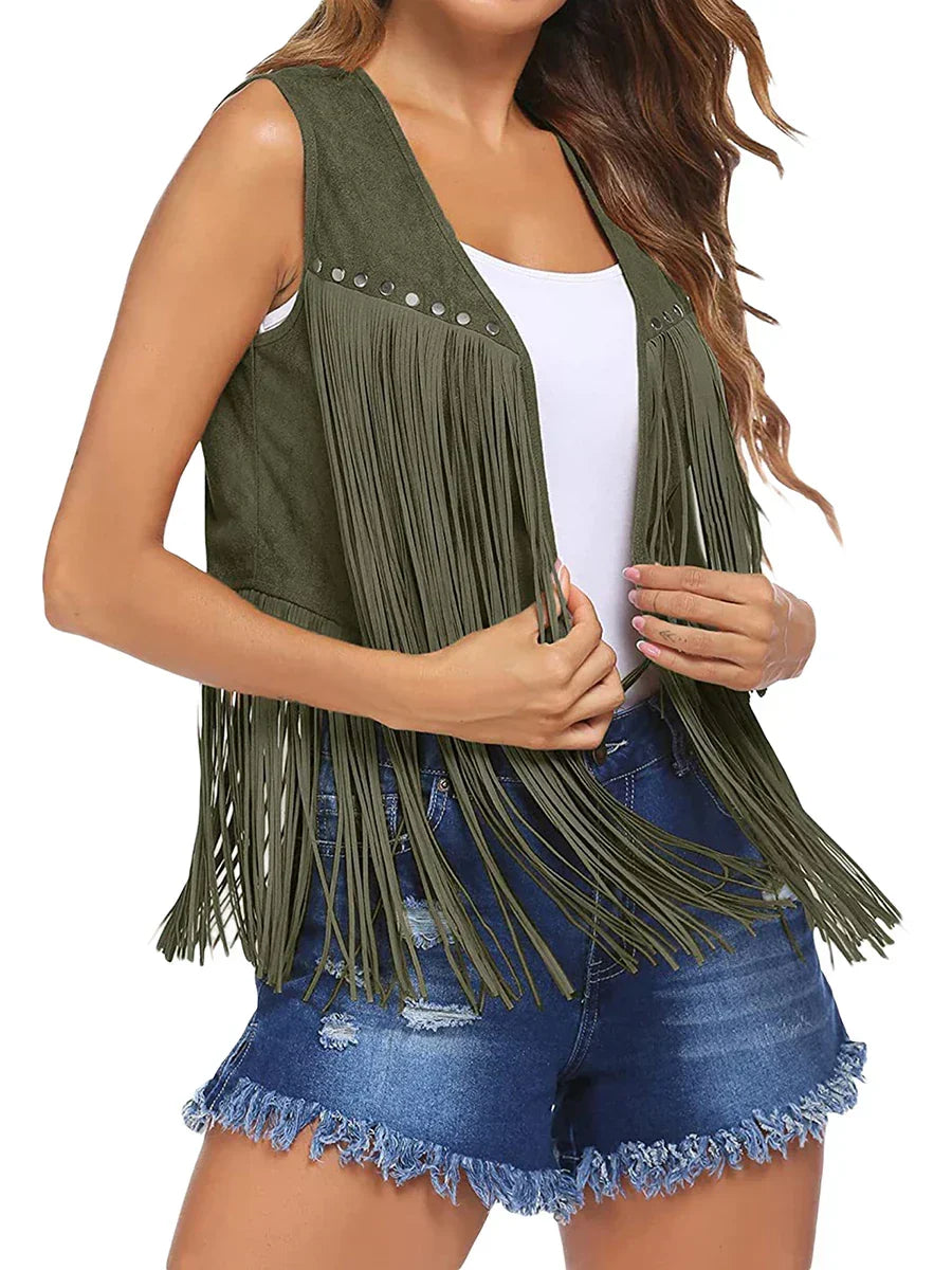Pamelo | Gilet da donna senza maniche con frange e taglio aperto
