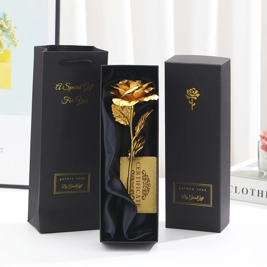 Vergoldete Ewige Rose mit Geschenkbox & Grußkarte – Künstliche Ewige Rose als Deko-Geschenk zum Valentinstag, Muttertag & Jahrestag