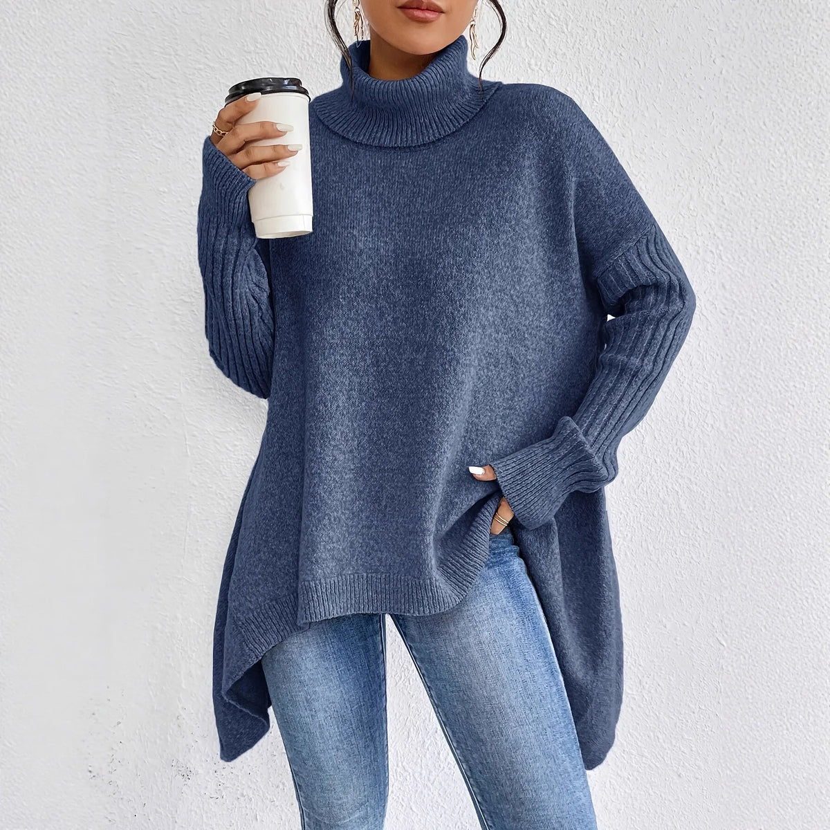 Luna | Damen Gemütlicher Oversized Winterpullover mit hohem Kragen