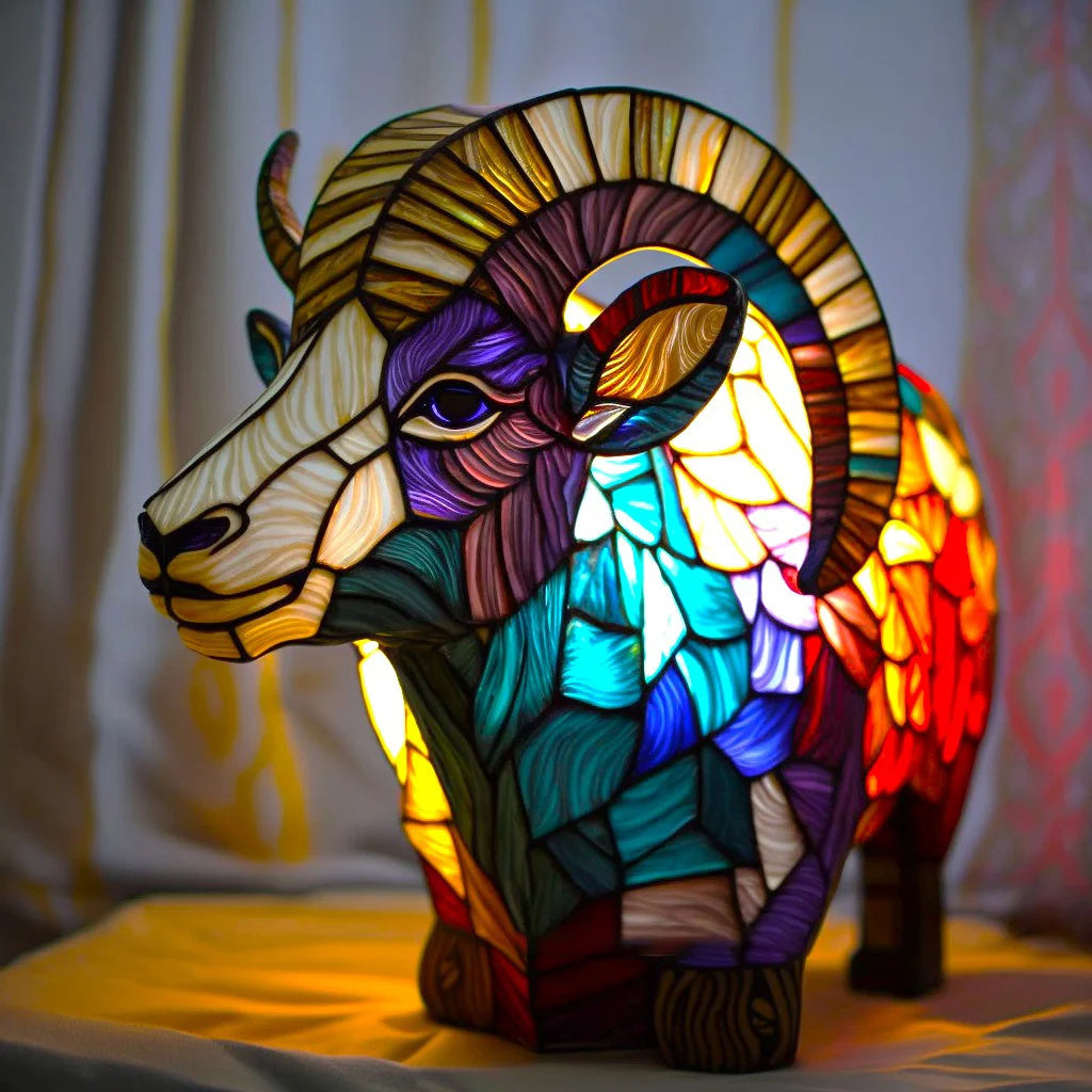 SUENTA Tierinspirierte Tischlampe aus Harz und Glas – 20 cm hoch Schaf