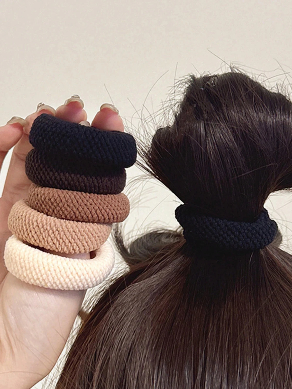 SUENTA 5/10 Pack High Elasticity Thickened Hair Scrunchies - Damage-Free No-Crease Soft Cotton Ponytail Holders & Versatile Hair Ties (Mixed Colors)