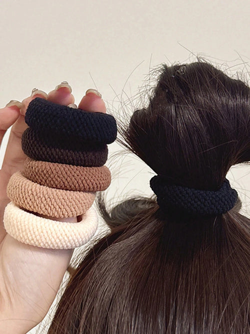 SUENTA 5/10 Pack High Elasticity Thickened Hair Scrunchies - Damage-Free No-Crease Soft Cotton Ponytail Holders & Versatile Hair Ties (Mixed Colors)