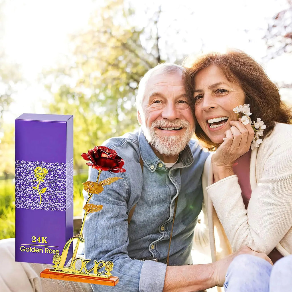 24-Karat vergoldete rote Rose mit Geschenkbox – Kreative künstliche Ewige Rose als Andenken zum Muttertag, Valentinstag, Jahrestag & Geburtstag