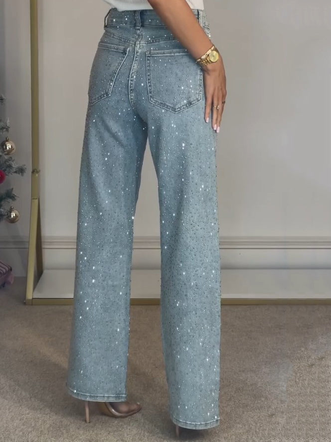 SUENTA Damenjeans Glitzernde Hohen Bund Funkelnde Details Bequem