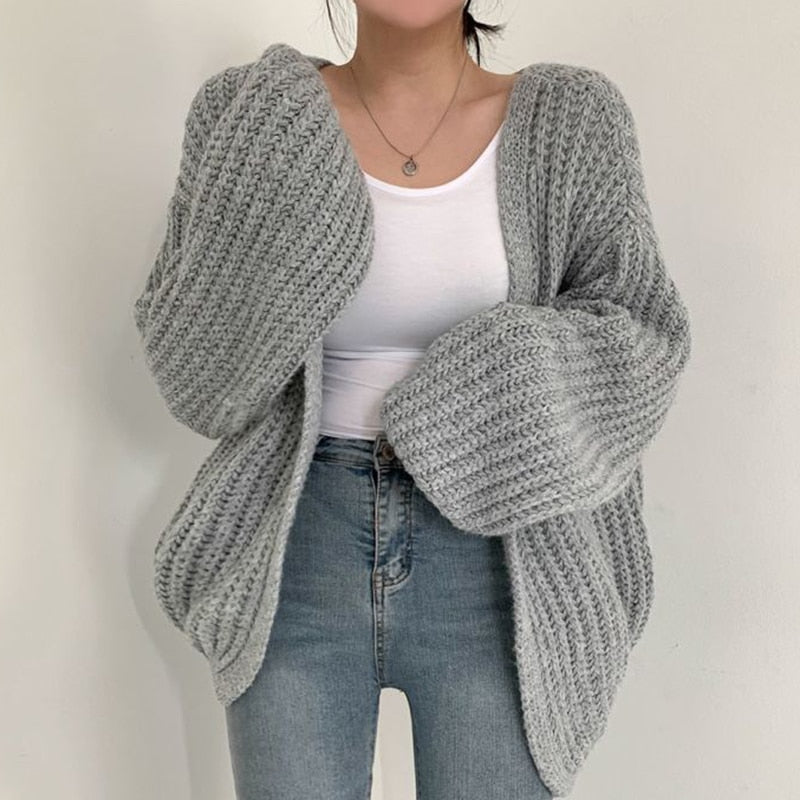 Mechi | Damen Freizeit-Strickjacke mit grobem Strick und offener Vorderseite