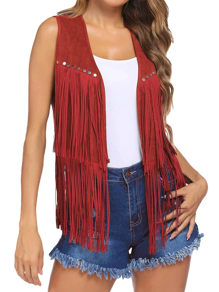 Pamelo | Gilet da donna senza maniche con frange e taglio aperto