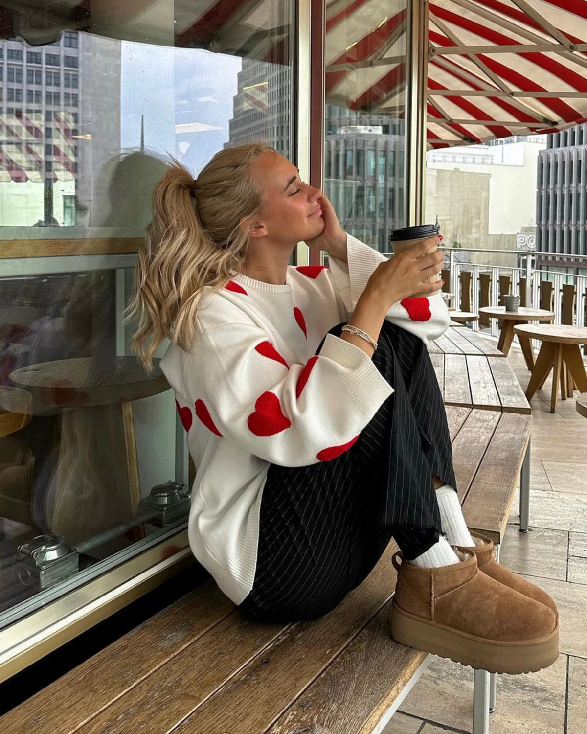 SUENTA Pullover Comfy Love Sweater Atmungsaktiv Weich Hochwertigen Stoffs