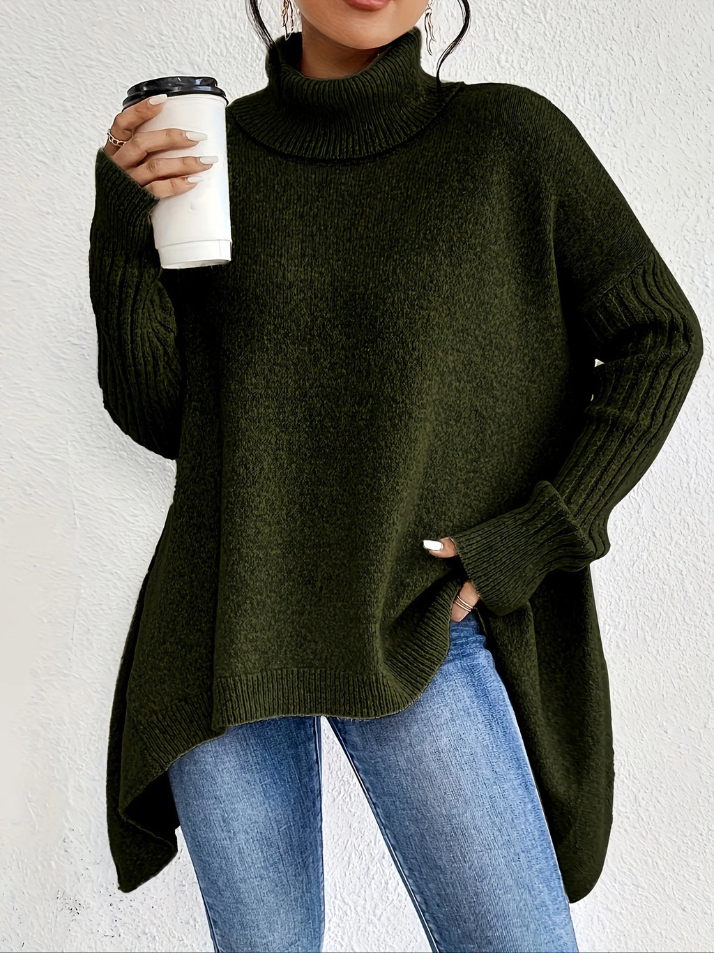 Luna | Damen Gemütlicher Oversized Winterpullover mit hohem Kragen