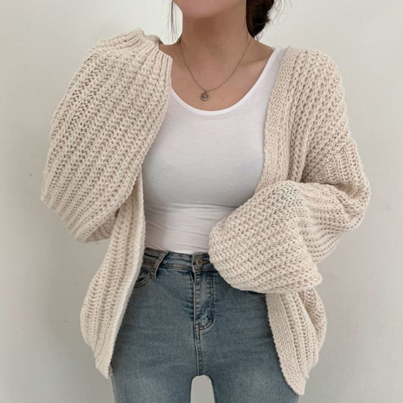 Mechi | Damen Freizeit-Strickjacke mit grobem Strick und offener Vorderseite