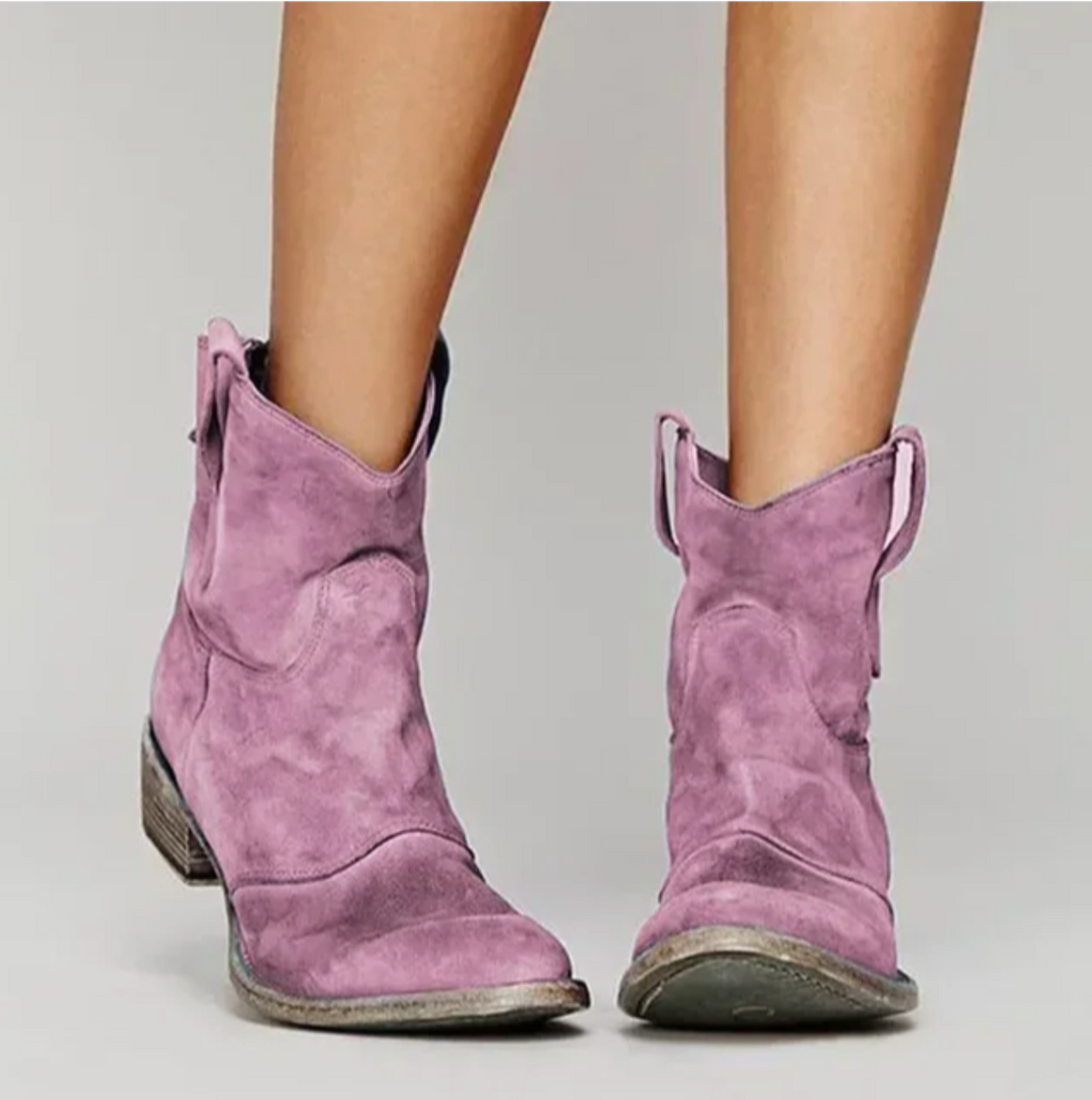 Luna | Damen Westernstiefel aus Wildleder mit niedrigem Absatz und runder Spitze